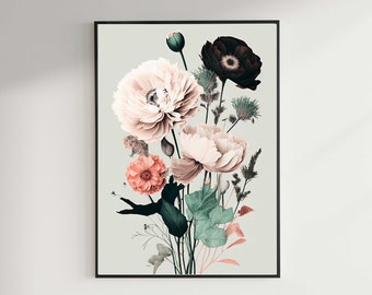 Boho Flower Wall Decor Poster Modern Art Print Neutral Art Boho Colorful Botanical.