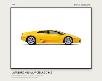 Pacchetto di stampe digitali per auto Lamborghini Murcielago 6.2 Yellow Light, formato verticale e orizzontale + sfondo 4K