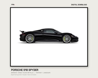 Pacchetto Porsche 918 Spyder Weissach Nero basalto metallizzato Stampa digitale, verticale e orizzontale + sfondo 4K