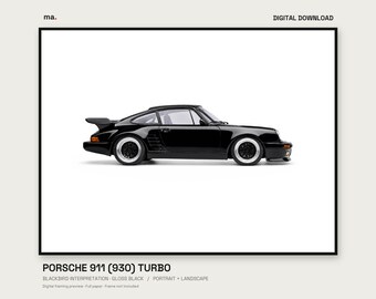 Stampa digitale per auto Porsche 911 930 Turbo Blackbird Wangan Midnight, formato verticale e orizzontale + sfondo 4K
