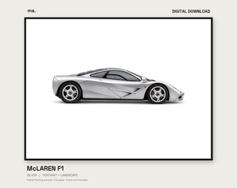 Pacchetto di stampe digitali per auto McLaren F1 Silver Light, formato verticale e orizzontale + sfondo 4K
