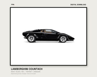 Pacchetto di stampe digitali per auto Lamborghini Countach 5000 S con luce nera, formato verticale e orizzontale + sfondo 4K