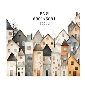 Watercolor Town Costructor Clipart Cute Houses Clipart Watercolor ...