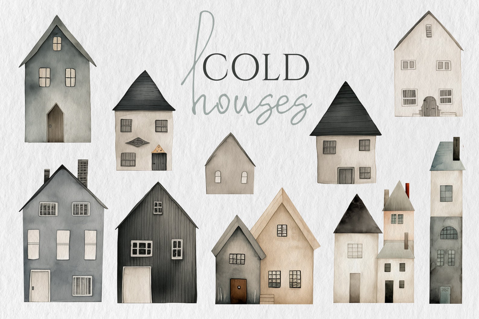 Watercolor Town Costructor Clipart Cute Houses Clipart Watercolor ...