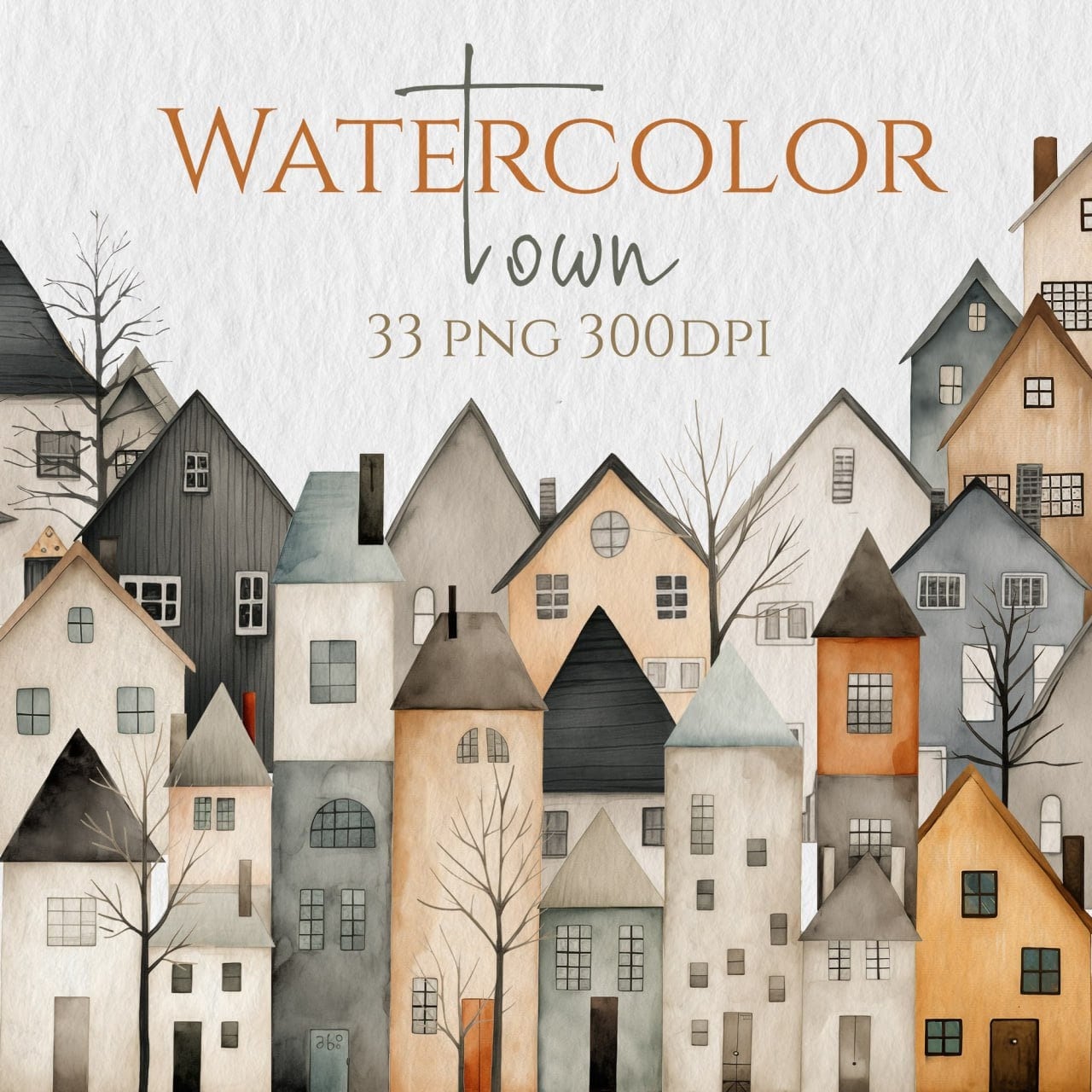 Watercolor Town Costructor Clipart Cute Houses Clipart Watercolor ...