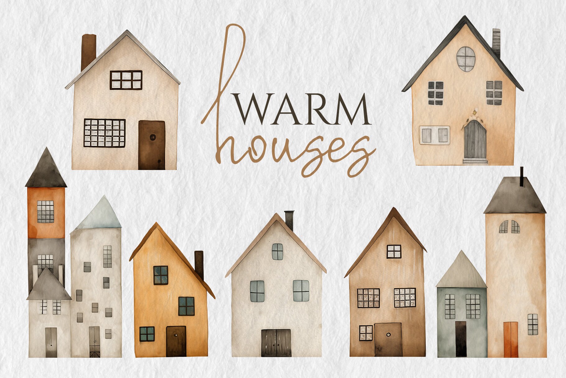 Watercolor Town Costructor Clipart Cute Houses Clipart Watercolor ...