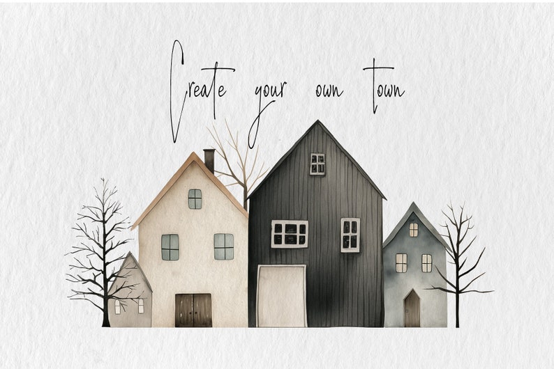 Watercolor Town Costructor Clipart Cute Houses Clipart Watercolor ...