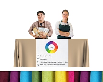 カスタムテーブルランナー、布製テーブルクロス、パーソナライズされたフルカラーロゴ、イベントベンダーのブランディング、クラフトショー用ビジネスサイン、プロモーションマーケティング