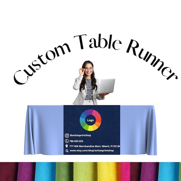 Custom Table Runner,fabric tablecloth,personalized full color logo,event vendor branding,business sign for craft show,promotional marketing