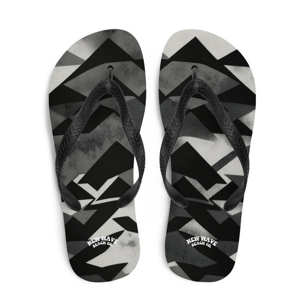 Geometric Black Gray Mountain Print Flip Flops Colorful Exotic Footwear Thong Sandals Summer Woman Men Beach Print Rubber Slip On Shoes