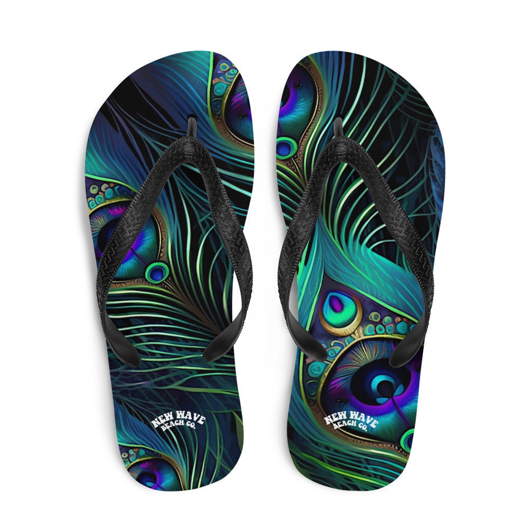 Peacock Feather Flip Flops Colorful Exotic Comfortable Footwear Thong ...