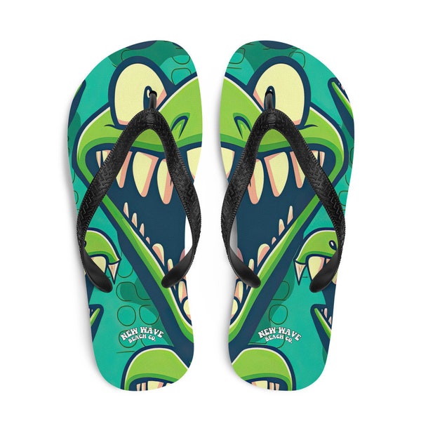 Gator Flip Flops Funky Weird Cartoon Drawing Alligator Colorful Footwear Thong Sandals Summer Woman Men Beach Print Rubber Slip On Shoes