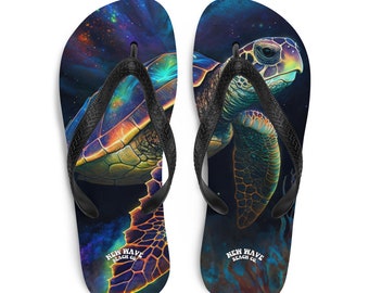 Cosmic Sea Turtle Flip Flops Colorful Exotic Comfortable Footwear Thong Sandals Summer Woman Men Beach Print Rubber Slip On Shoes