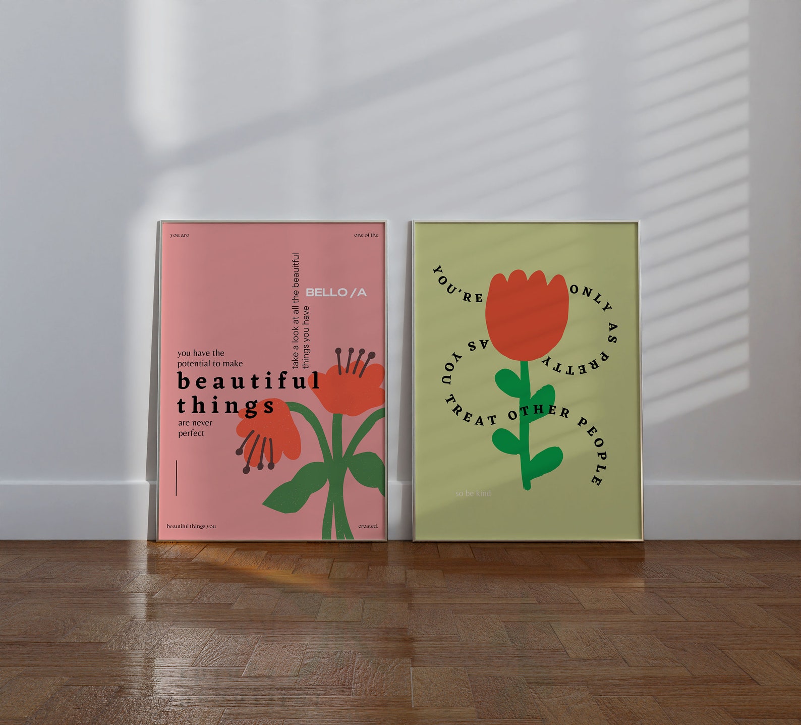 Printable Spring Flower Wall Art Set of 2 Prints Green and Etsy