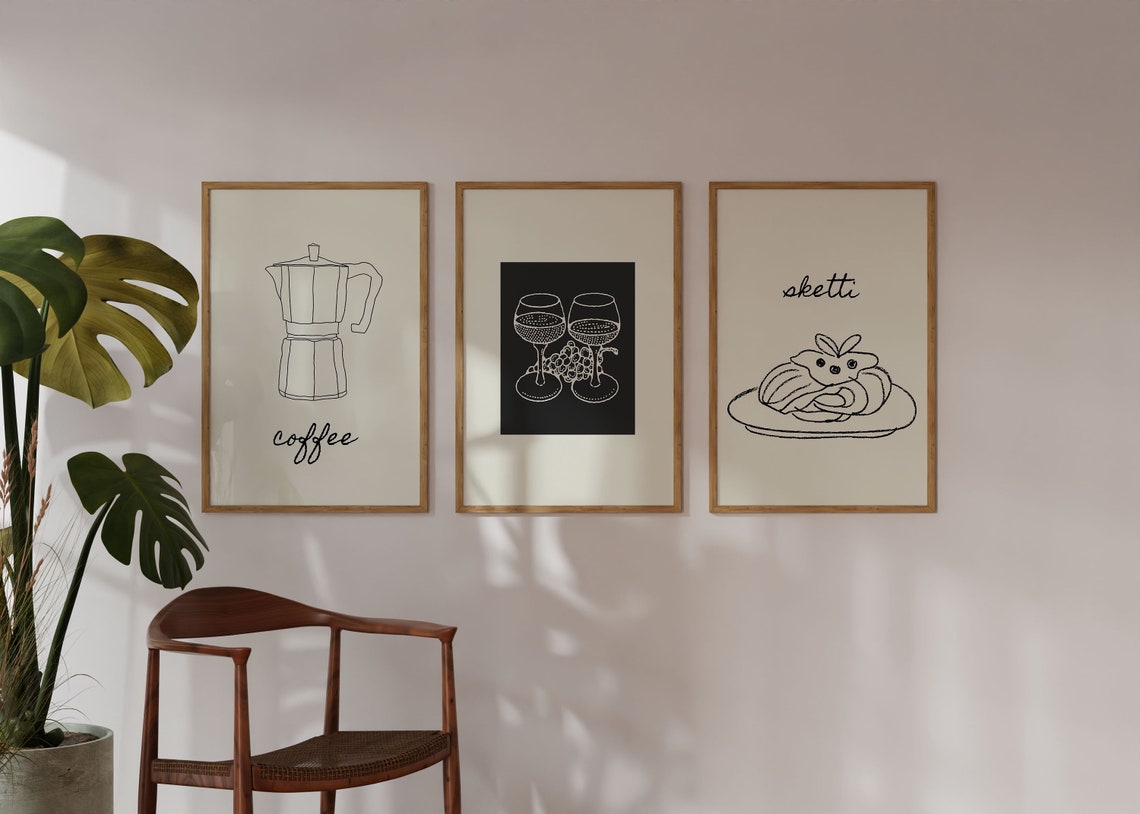 Printable Kitchen Wall Art Set of 6 Black / White Simple - Etsy