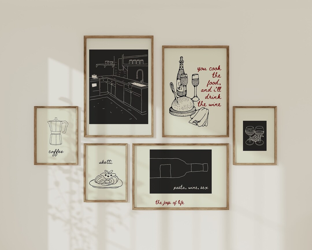 Printable Kitchen Wall Art Set of 6 Black / White Simple - Etsy