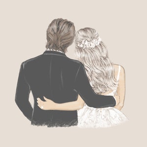 Charmante bruiloft Art Print - 'Happily Ever After' met bruid en bruidegom illustratie - digitale download voor Instant Wall Decor