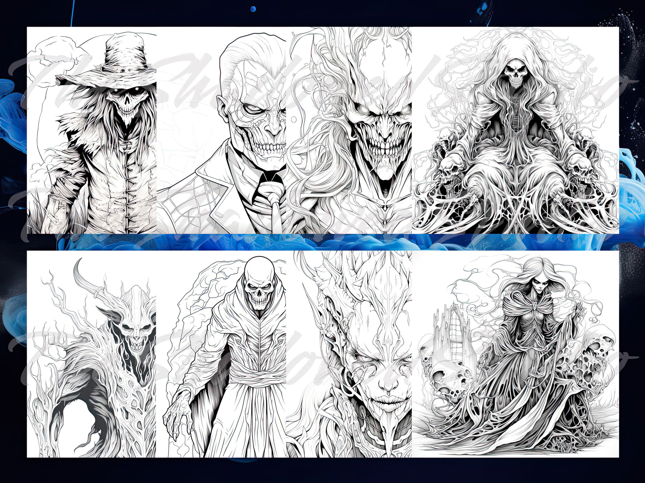 60 Monsters Coloring Book Pages, Fantasy, Relaxing, Fun, Greyscale