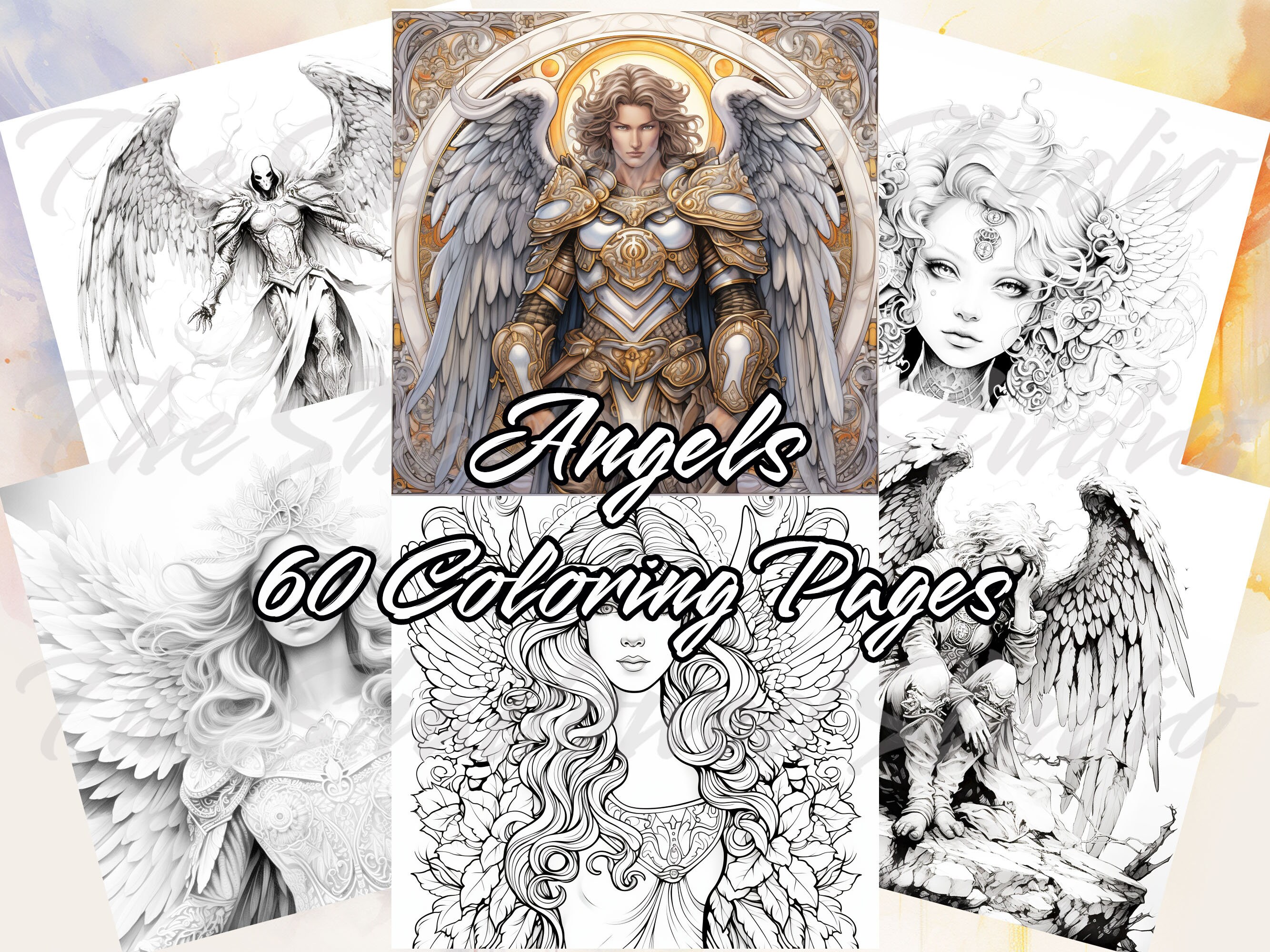 Angels 60 Coloring Pages Fantasy Relaxing Fun Greyscale - Etsy
