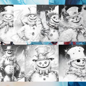 Scary Snowmen 40 Coloring Pages, Horror, Relaxing, Fun, Greyscale Images, Adults Kids, Instant ...