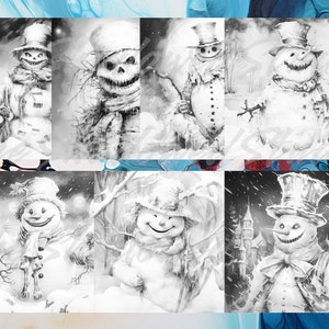 Scary Snowmen 40 Coloring Pages, Horror, Relaxing, Fun, Greyscale Images, Adults Kids, Instant ...