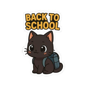 Kawaii Back to School Black Cat School Sticker – Cute Laptop Sticker, Back to School Cat Decal, Waterproof Vinyl for Notebooks & Tablets