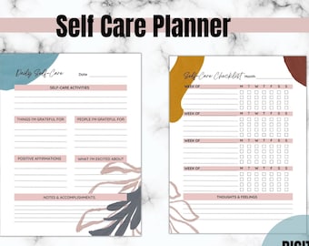 Zelfzorgplanner checklist voor geestelijke gezondheid en welzijn, afdrukbare zelfzorg, wellnessplanner, dagelijks welzijn, dankbaarheidsdagboek