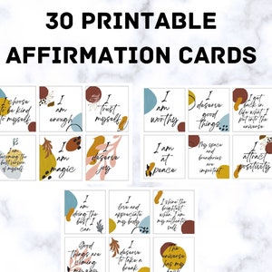 Baraja de cartas de afirmación positiva para el amor propio y el cuidado personal, tarjetas de afirmación diaria imprimibles, autoestima, confianza, cuidado personal,
