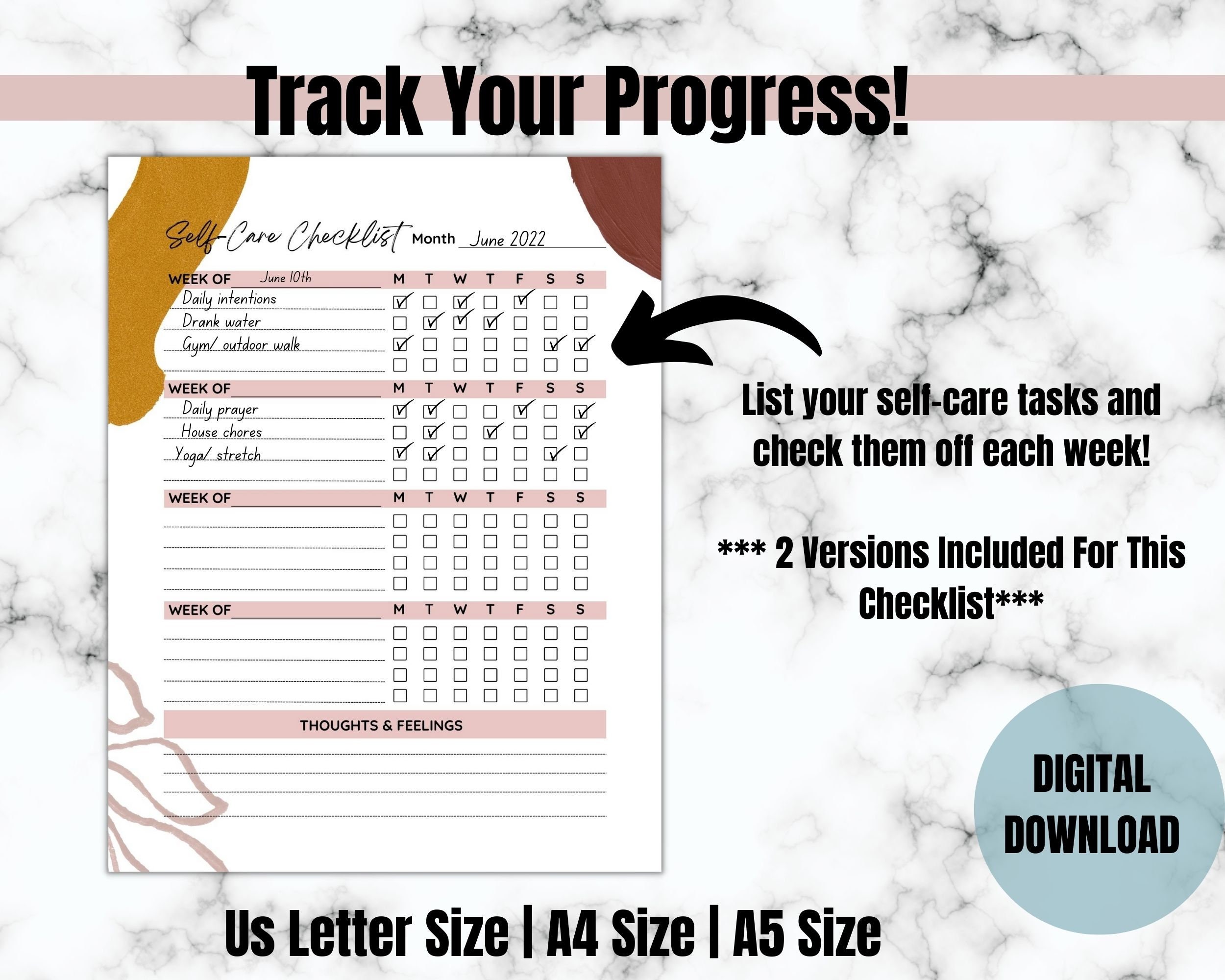 Self Care Planner Checklist for Mental Health and Wellness, Self Care ...