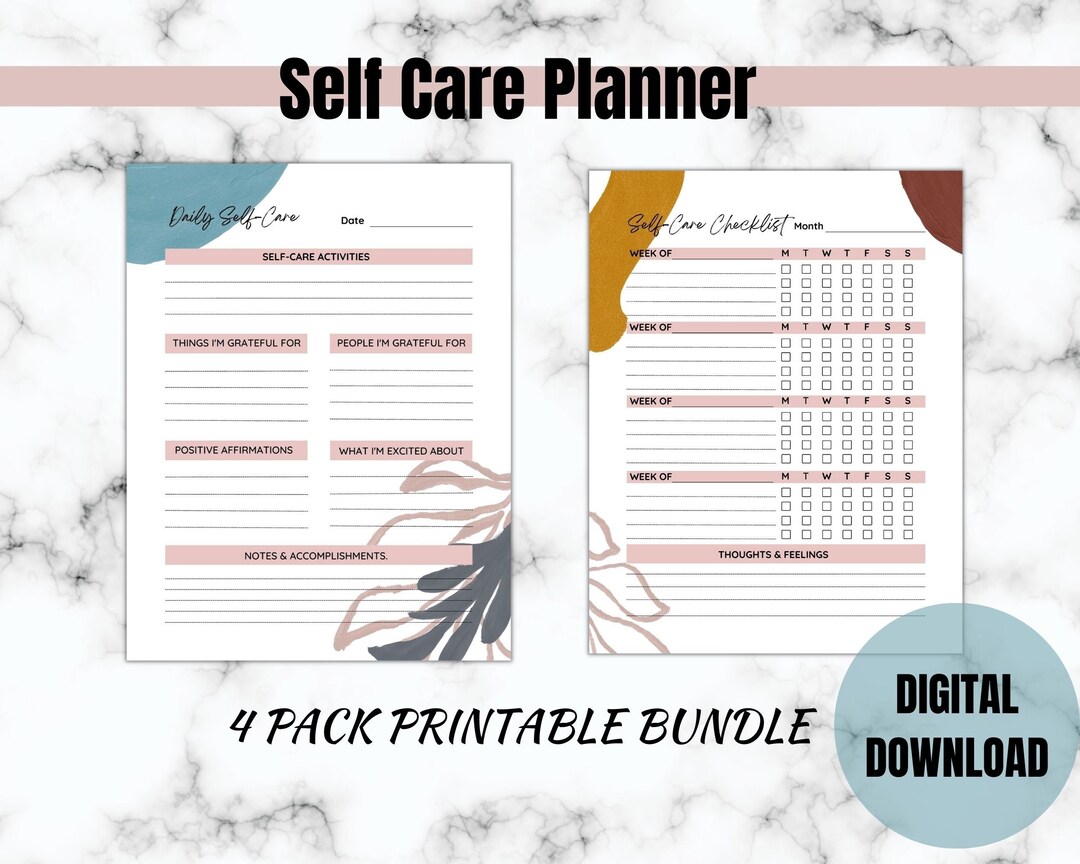 Self Care Planner Checklist for Mental Health and Wellness, Self Care ...