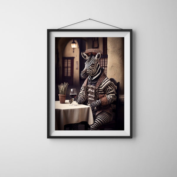 Medieval Zebra with Wine  | Animal Prints | Wall Art | 5 Popular sizes ready to print | Fits vertical frame or poster | Instant download