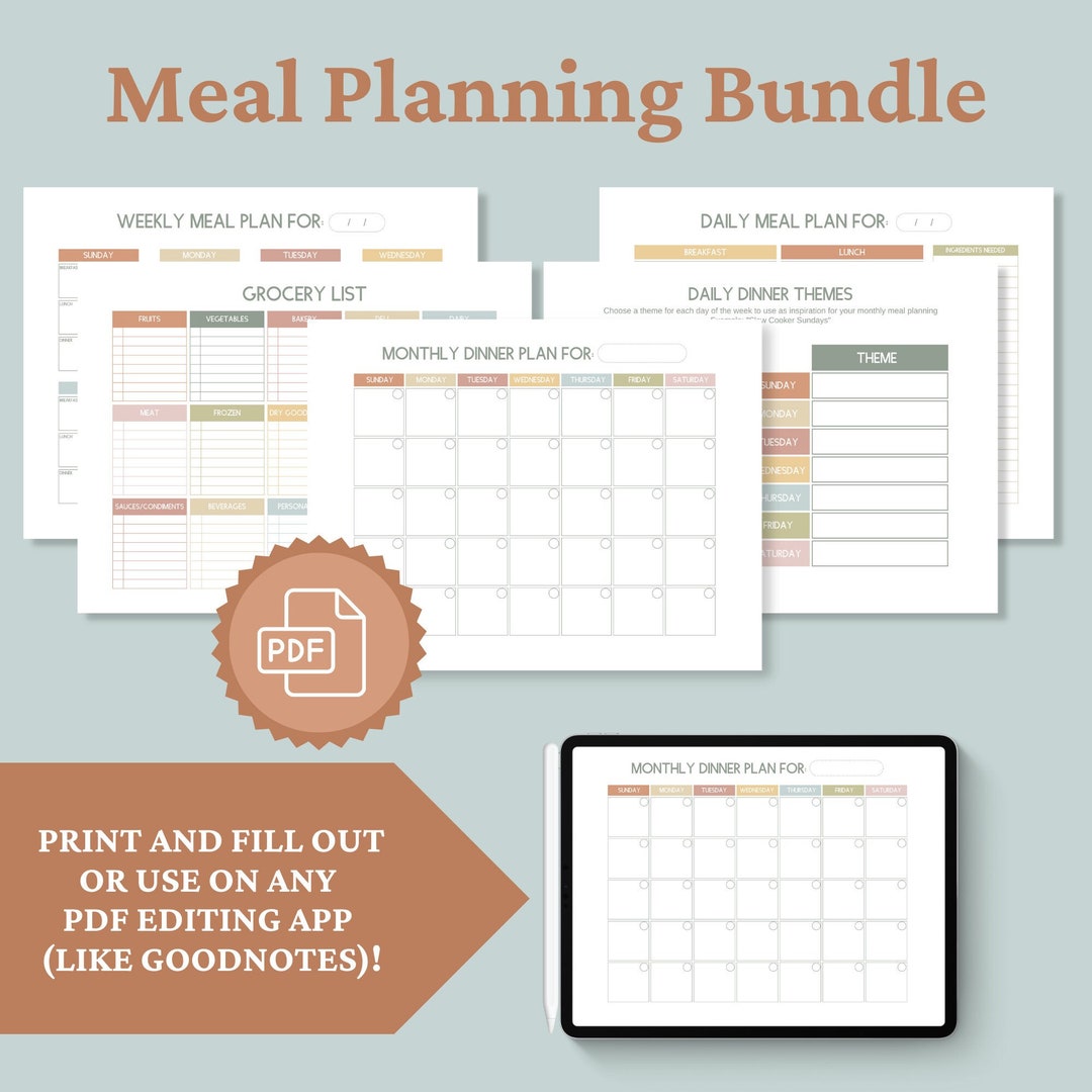 Simple Meal Plan Bundle / Daily, Weekly, Monthly Meal Planning Pages ...