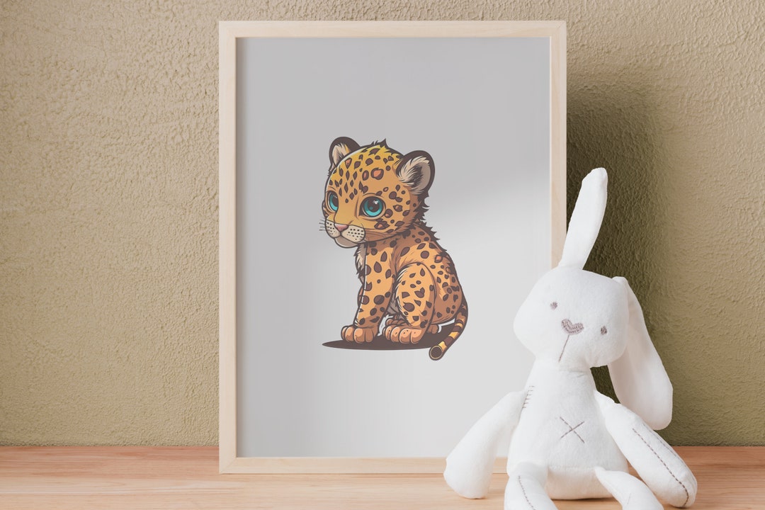 Printable Cute Leopard Nursery Wall Art Decor Safari Woodland Animal
