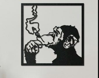 Philosophische rauchende Affen Metallwandkunst - Humorvolle Schimpansen-Silhouette für moderne, rustikale oder künstlerische Räume
