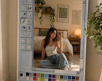 MS Paint Spiegel, Retro Computer Spiegel Wand Dekor, Vintage Schreibtisch 90er Jahre Nostalgie UI Style Spiegel, Funky Statement Spiegel für Wohnzimmer