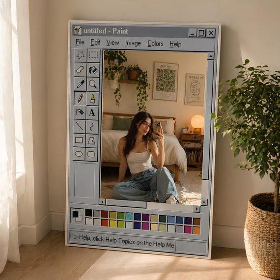 MS Paint Mirror, Retro Computer Wall Vintage Desktop 90s Nostalgia UI Style , Funky Statement