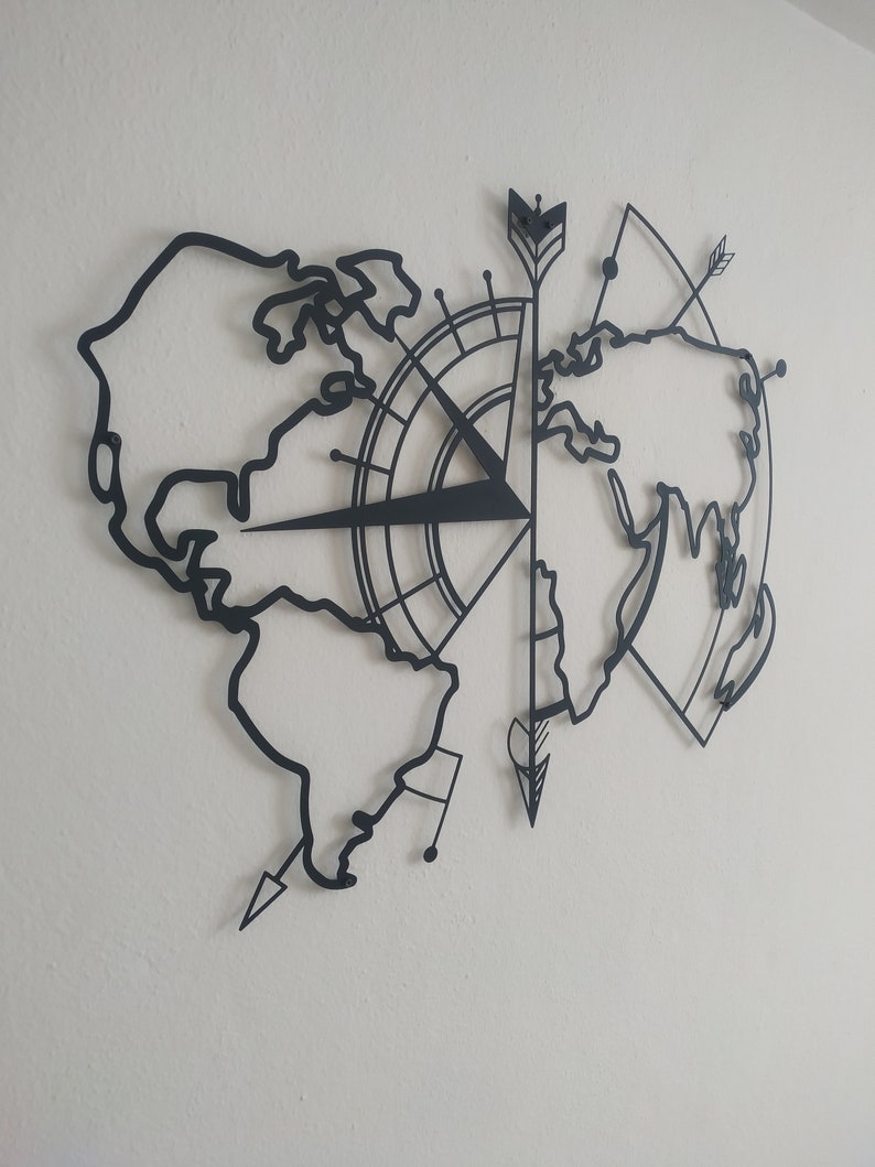 World Map Metal Art Wall Decor Discover the Globe in Style Etsy