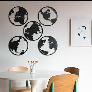 World Map Metal Wall Art Mercatör 5 Piece ,  Housewarming Gift, Lazer Cut, Office Bedroom Livingroom Home Gift