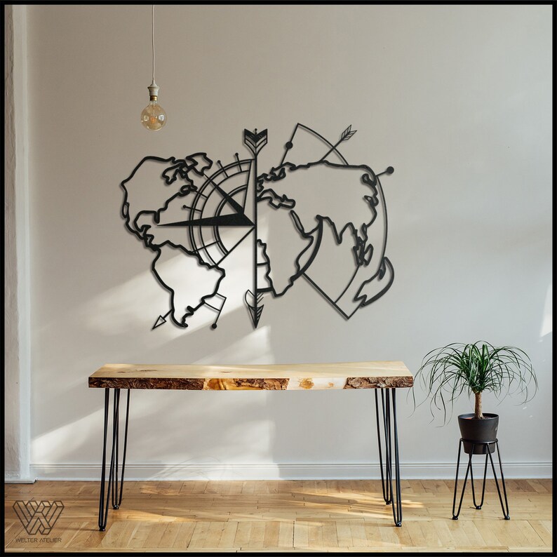 World Map Metal Art Wall Decor Discover the Globe in Style Etsy