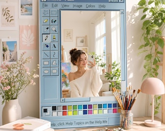 MS Paint Inspired Mirror, Retro Computer Wall Decor, Y2K Aesthetic Mirror, Pixel Frame Mirror, Creative Studio Decor