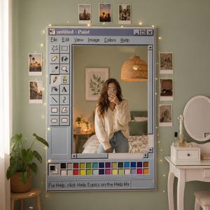 MS Paint Mirror, Retro Computer Wall Vintage Desktop 90s Nostalgia UI Style , Funky Statement afbeelding 4