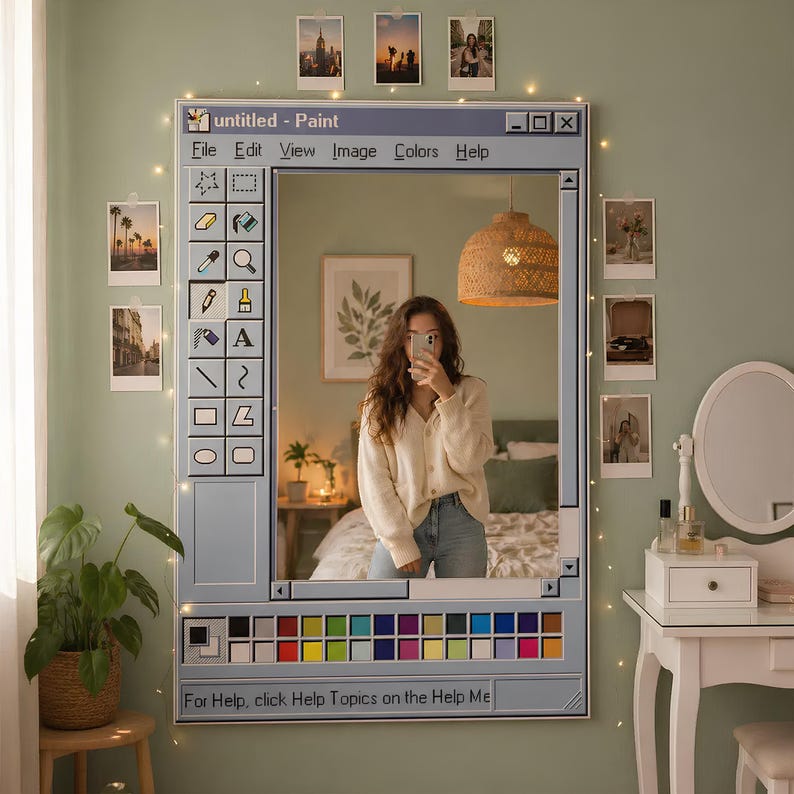 MS Paint Mirror, Retro Computer Wall Vintage Desktop 90s Nostalgia UI Style , Funky Statement afbeelding 4