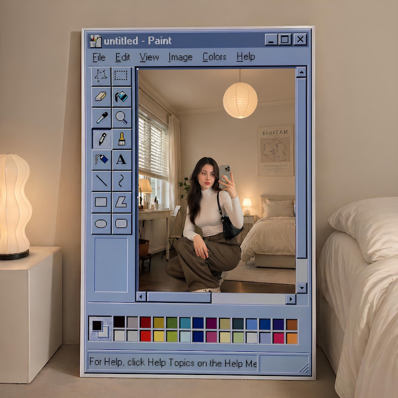 MS Paint Mirror, Retro Computer Wall Vintage Desktop 90s Nostalgia UI Style , Funky Statement afbeelding 3