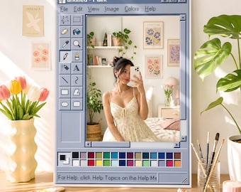 MS Paint Wall Mirror, Retro Windows Y2K Decor, Creative Studio Gamer Room Mirror