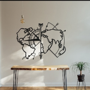 World Map Metal Art Wall Decor, Discover the Globe in Style, Geographical Art Work Decor İnterior Office Minimalist Lazer Cut Kids Home Gift