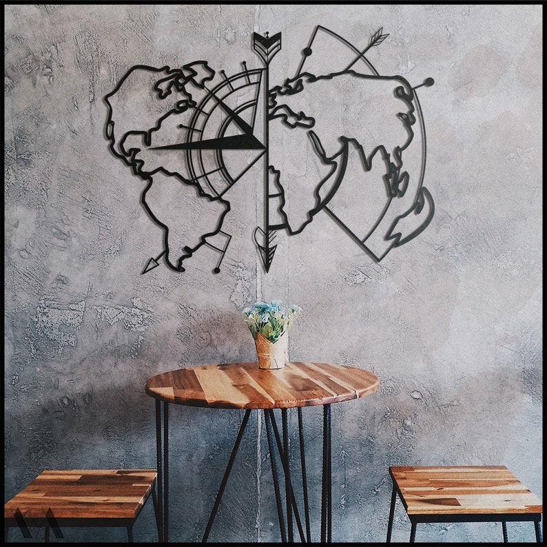 World Map Metal Art Wall Decor Discover the Globe in Style Etsy