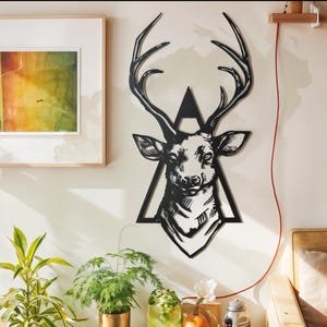 Deer Metal Wall Art, Elegant A Graceful Addition to Your Home Decor, Stag Antlers Head Wall Art, Wall Hangings, Geometric Nature Wall Art