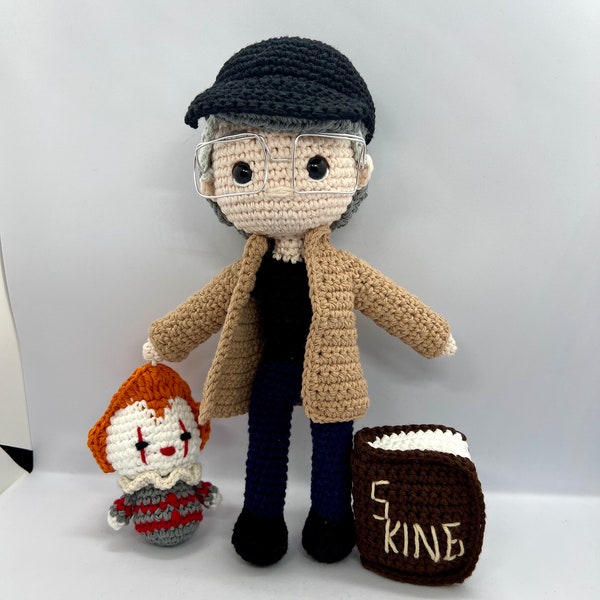 Stephen King Amigurum, Handcrafted Author Doll, Literary Home Decor, Perfect Gift for Book Lovers, Adorable Crocheted Character