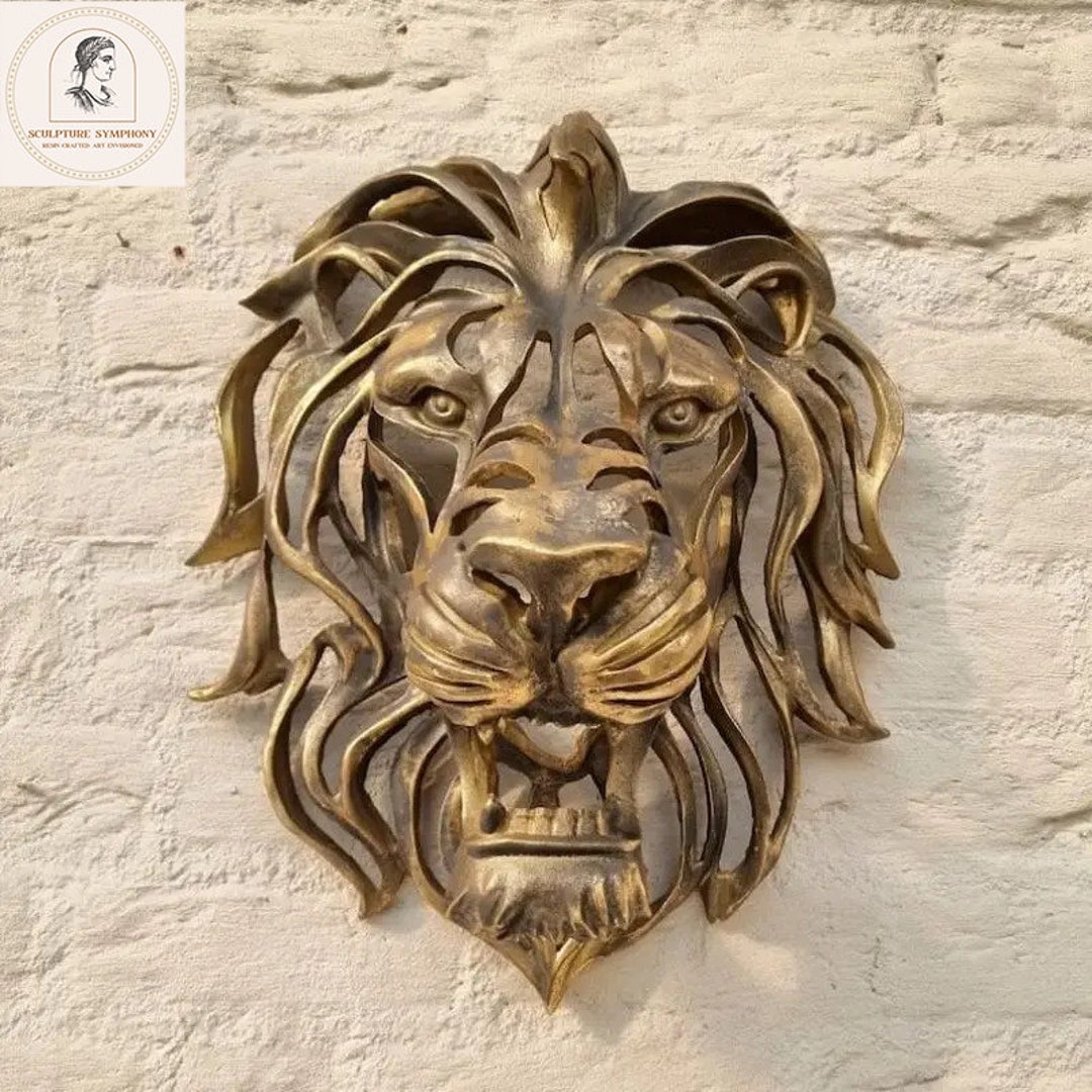 Lion Head Wall Art Made of Fine Resin Golden Home Decor Statue Etsy