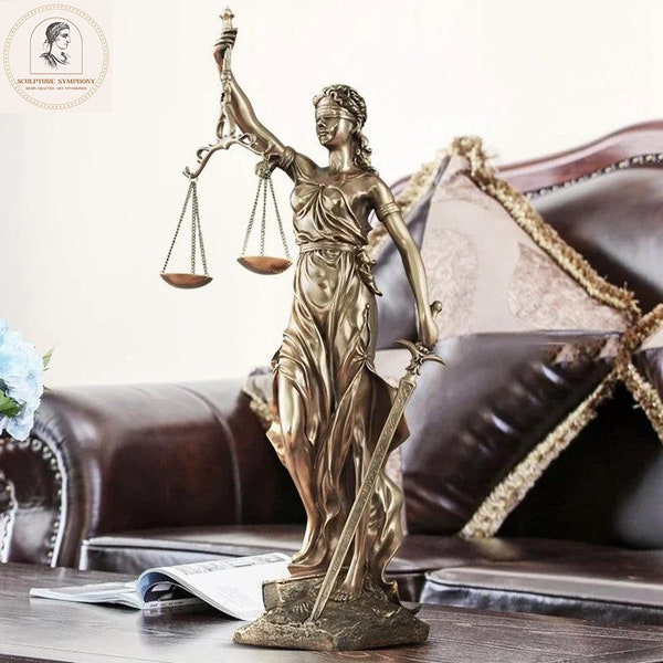 Justitia Skulptur aus edlem Harz, golden, silber, Heimdekoration, Statue, elegenates Kunstwerk, 30 cm